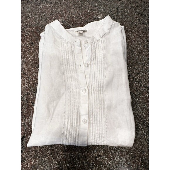 LL Bean Linen Tunic Top 3X Pleated Button Long Sleeves Resort Cruise 100% Linen - Picture 8 of 12